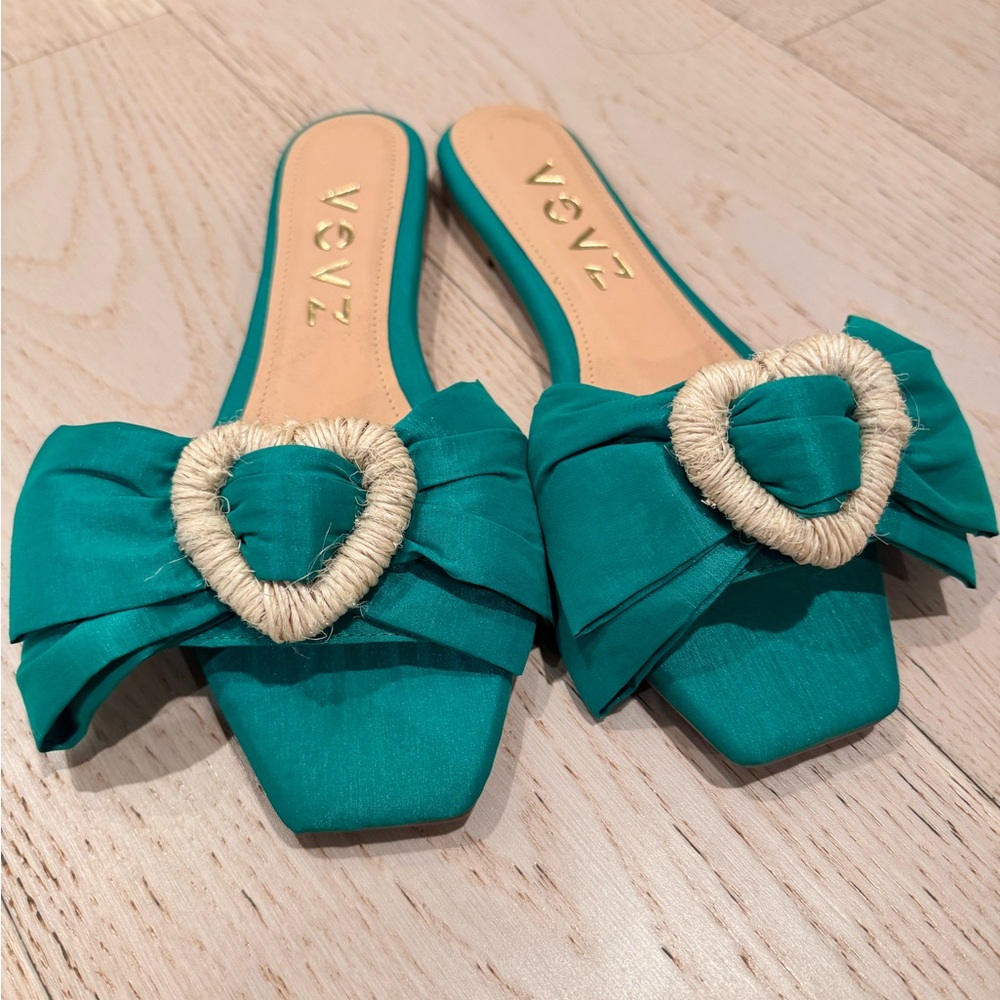 Teal Bow Slide Sandals - Picture 2 of 3